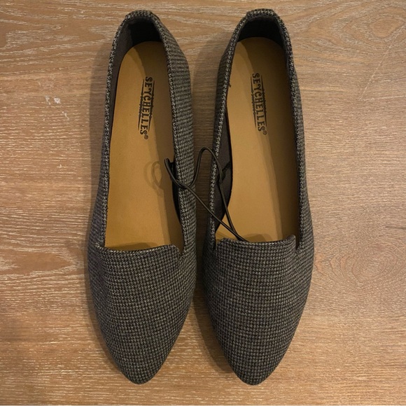 SEYCHELLES Sax Black/Gray Houndstooth Slip On Flats - Picture 1 of 8